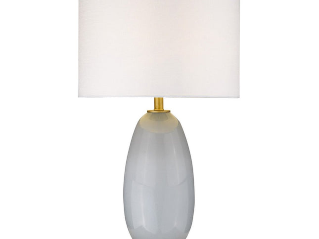 29" Light Gray Glass Table Lamp With White Drum Shade