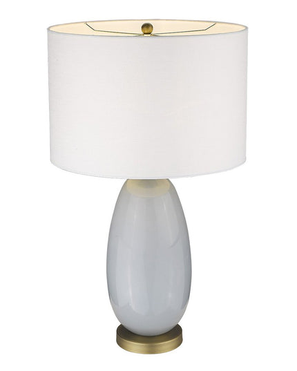 29" Light Gray Glass Table Lamp With White Drum Shade