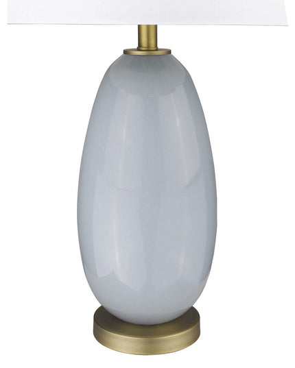 29" Light Gray Glass Table Lamp With White Drum Shade