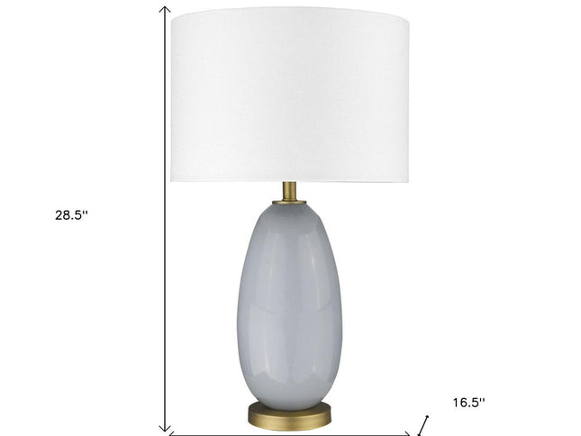 29" Light Gray Glass Table Lamp With White Drum Shade