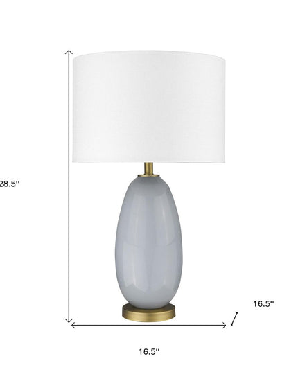29" Light Gray Glass Table Lamp With White Drum Shade