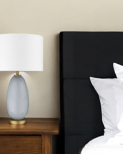 29" Light Gray Glass Table Lamp With White Drum Shade