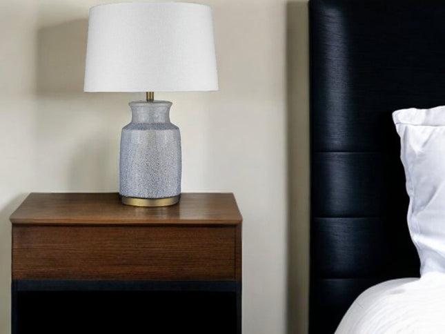 27" Gray Ceramic Table Lamp With White Empire Shade