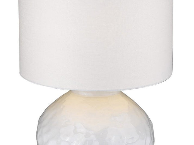 26" White Ceramic Table Lamp With White Drum Shade