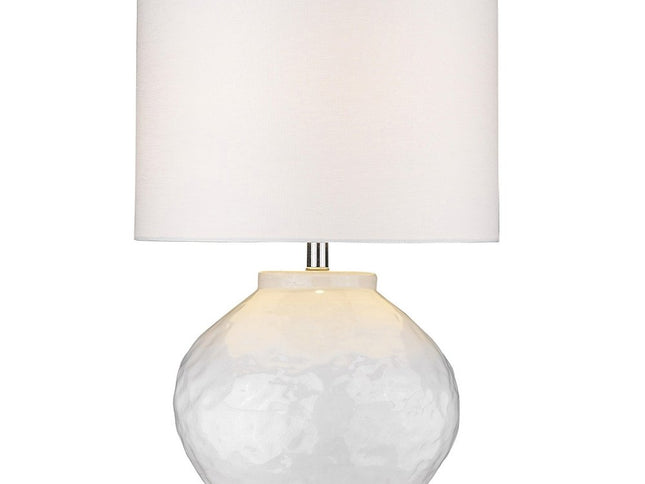 26" White Ceramic Table Lamp With White Drum Shade