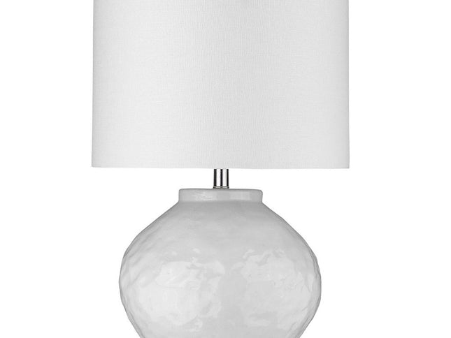 26" White Ceramic Table Lamp With White Drum Shade