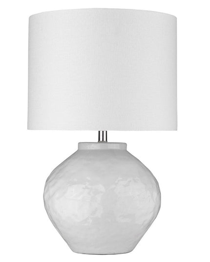 26" White Ceramic Table Lamp With White Drum Shade