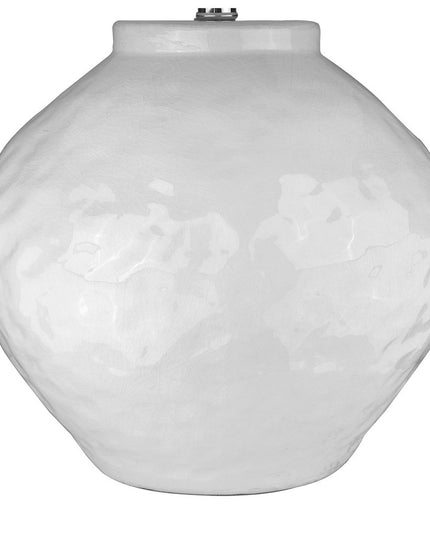 26" White Ceramic Table Lamp With White Drum Shade