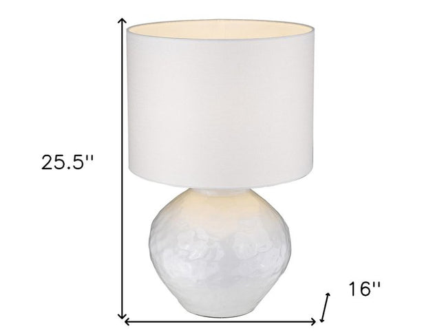 26" White Ceramic Table Lamp With White Drum Shade