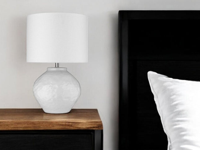 26" White Ceramic Table Lamp With White Drum Shade