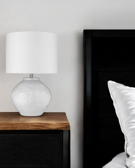 26" White Ceramic Table Lamp With White Drum Shade