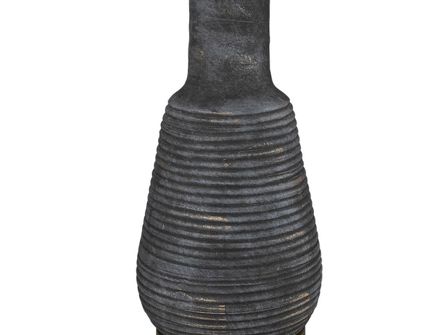 26" Distressed Black and Gold Ceramic Table Lamp With White Drum Shade