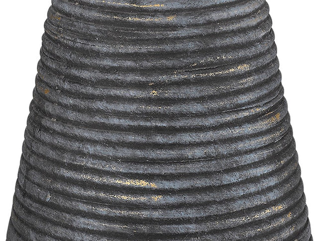 26" Distressed Black and Gold Ceramic Table Lamp With White Drum Shade