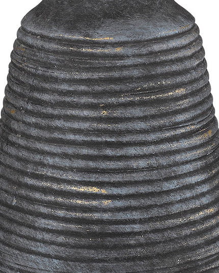 26" Distressed Black and Gold Ceramic Table Lamp With White Drum Shade