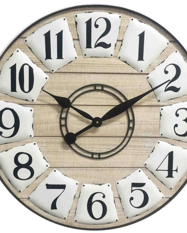 24" Circle Black and White Wood Analog Wall Clock