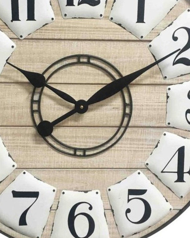 24" Circle Black and White Wood Analog Wall Clock