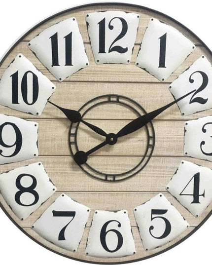 24" Circle Black and White Wood Analog Wall Clock