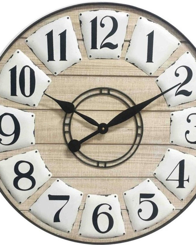 24" Circle Black and White Wood Analog Wall Clock
