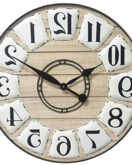24" Circle Black and White Wood Analog Wall Clock