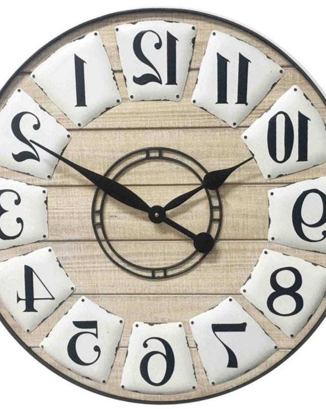 24" Circle Black and White Wood Analog Wall Clock