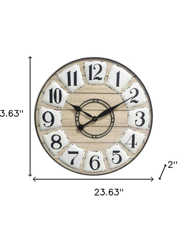 24" Circle Black and White Wood Analog Wall Clock