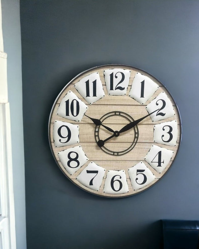 24" Circle Black and White Wood Analog Wall Clock