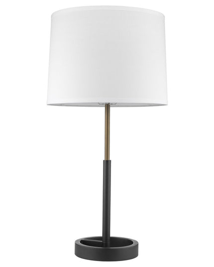 31" Black and Gold Metal Table Lamp With White Empire Shade