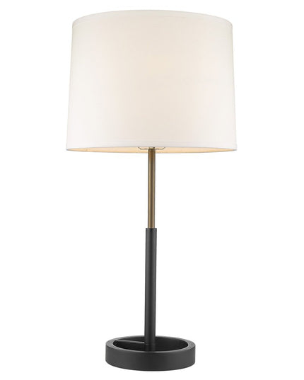 31" Black and Gold Metal Table Lamp With White Empire Shade