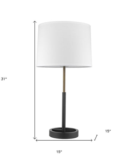 31" Black and Gold Metal Table Lamp With White Empire Shade
