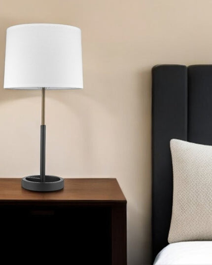 31" Black and Gold Metal Table Lamp With White Empire Shade