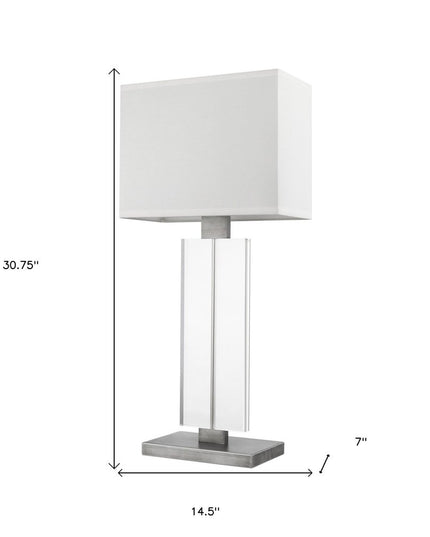 31" Silver Metal and Acrylic Buffet Lamp With White Shade