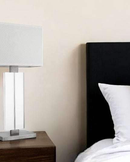 31" Silver Metal and Acrylic Buffet Lamp With White Shade