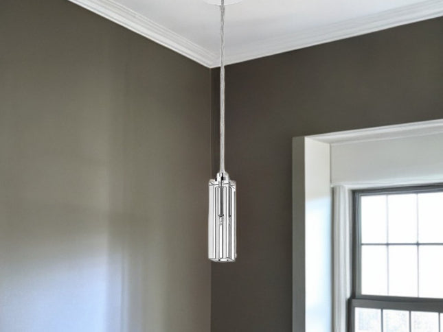 Solo 1-Light Polished Chrome Pendant With Square 4-Sided Cut Crystal Shade