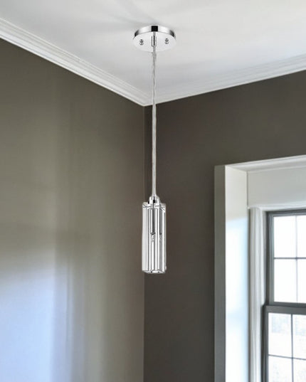 Solo 1-Light Polished Chrome Pendant With Square 4-Sided Cut Crystal Shade