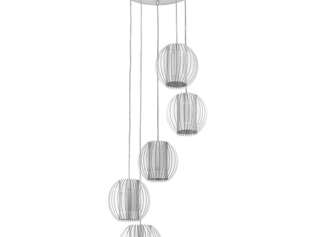 Five Light Acrylic and Steel Shade Hanging Globe Light