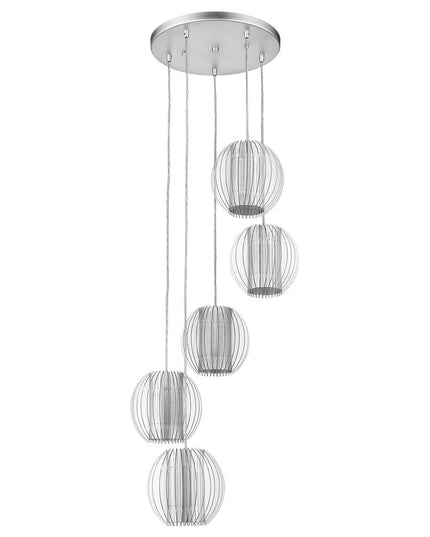 Five Light Acrylic and Steel Shade Hanging Globe Light