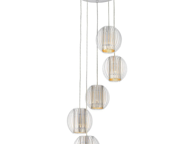 Five Light Acrylic and Steel Shade Hanging Globe Light
