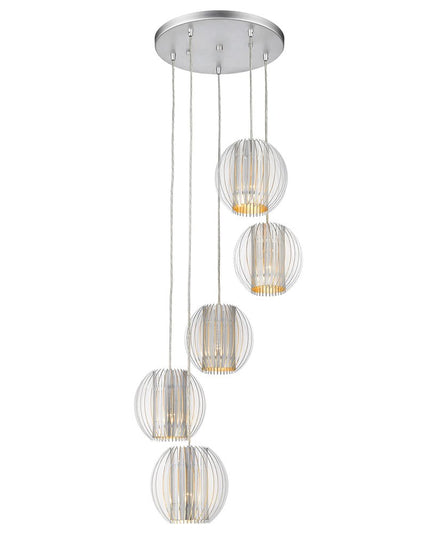 Five Light Acrylic and Steel Shade Hanging Globe Light