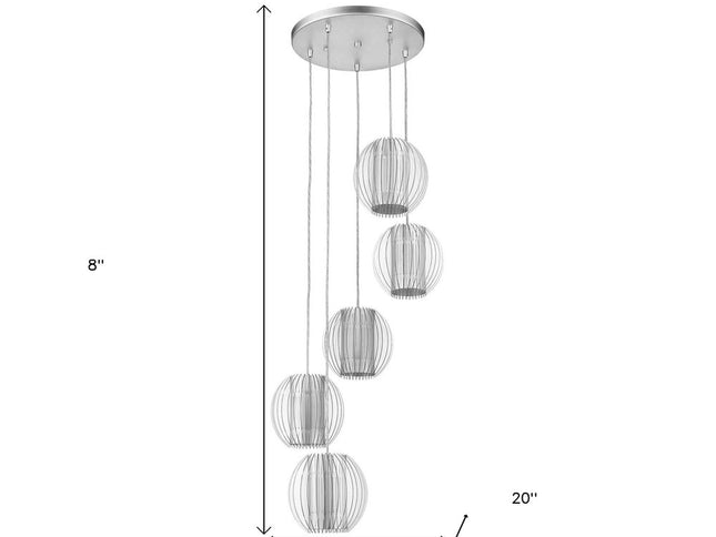 Five Light Acrylic and Steel Shade Hanging Globe Light