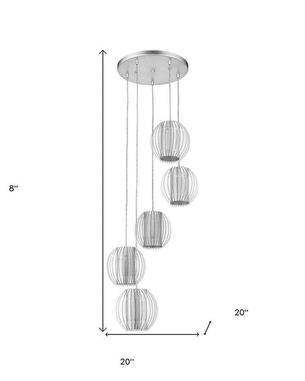 Five Light Acrylic and Steel Shade Hanging Globe Light