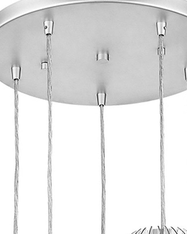 Five Light Acrylic and Steel Shade Hanging Globe Light