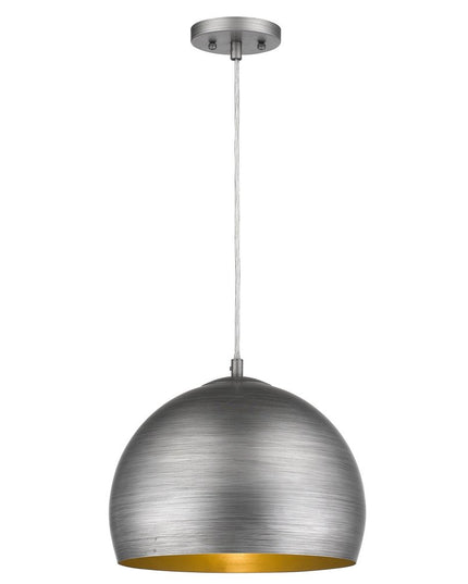 Latitude 1-Light Hand Painted Weathered Pewter Pendant With Gold Interior Shade (13.75")
