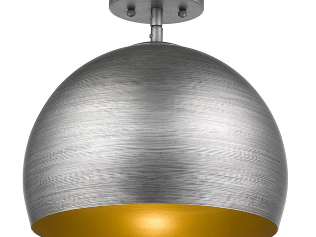 Latitude 1-Light Hand Painted Weathered Pewter Pendant With Gold Interior Shade (13.75")
