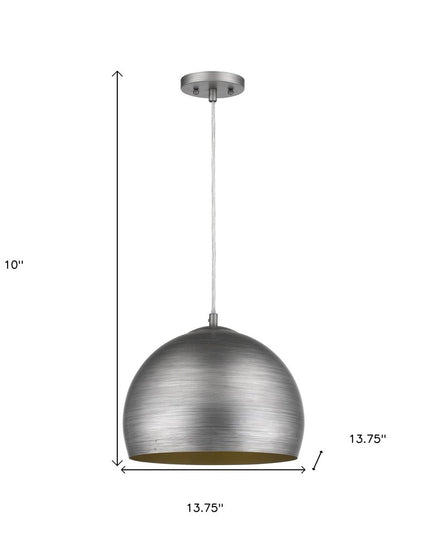 Latitude 1-Light Hand Painted Weathered Pewter Pendant With Gold Interior Shade (13.75")