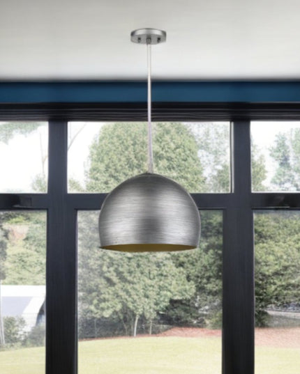 Latitude 1-Light Hand Painted Weathered Pewter Pendant With Gold Interior Shade (13.75")