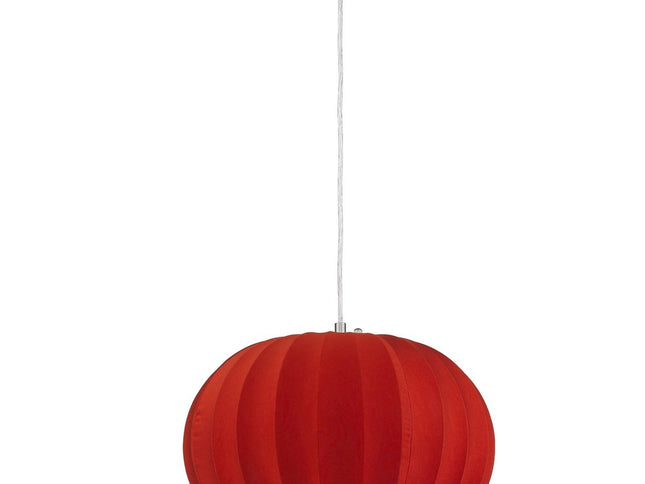 Shanghai 1-Light Brushed Nickel Pendant With Sheer Red Ribbon Shade
