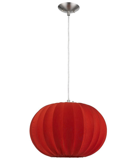 Shanghai 1-Light Brushed Nickel Pendant With Sheer Red Ribbon Shade