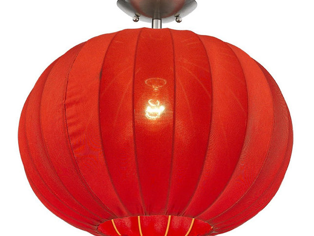 Shanghai 1-Light Brushed Nickel Pendant With Sheer Red Ribbon Shade