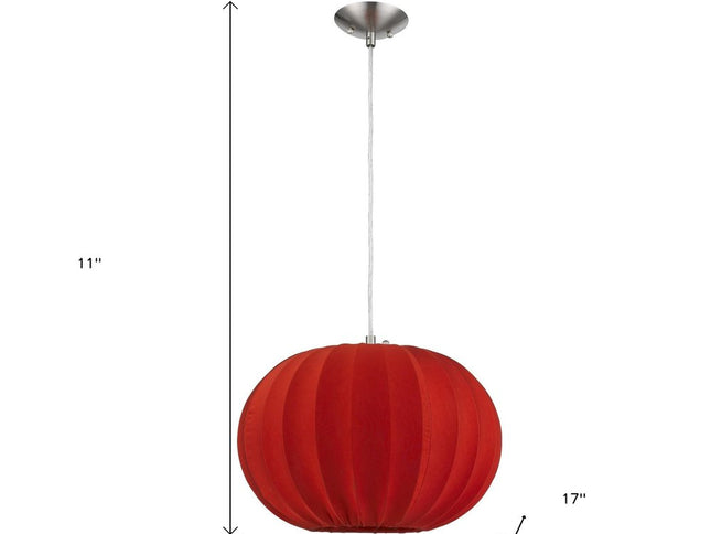 Shanghai 1-Light Brushed Nickel Pendant With Sheer Red Ribbon Shade