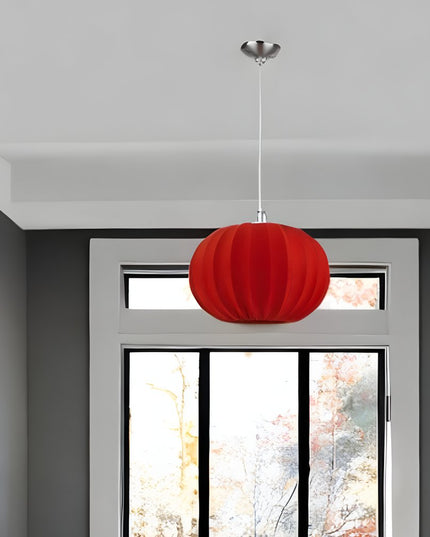 Shanghai 1-Light Brushed Nickel Pendant With Sheer Red Ribbon Shade